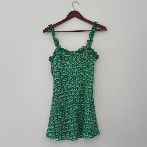 Zara Dresses & Skirts - Zara Green Floral Daisy Ruffled Strap Summer Cottagecore Mini Dress S